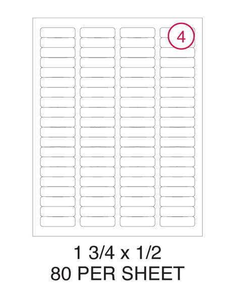 1 3/4" x 1/2" Label Pack - 100 Sheets (8,000 Labels)