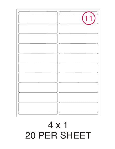 4" x 1" Label Pack - 100 Sheets (2,000 Labels)