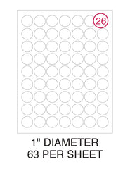 1" Diameter Circle Label Pack - 100 Sheets (6,300 Labels)