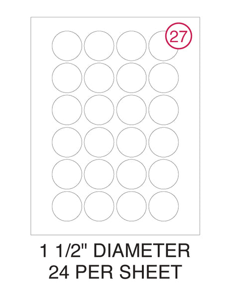 1 1/2" Diameter Circle Label Pack - 100 Sheets (2,400 Labels)