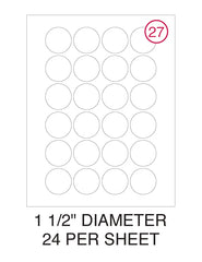 1 1/2" Diameter Circle Label Pack - 100 Sheets (2,400 Labels)