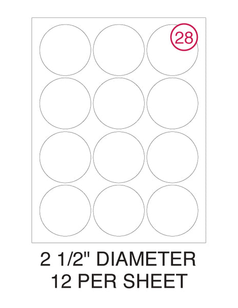 2 1/2" Diameter Circle Label Pack - 100 Sheets (1,200 Labels)